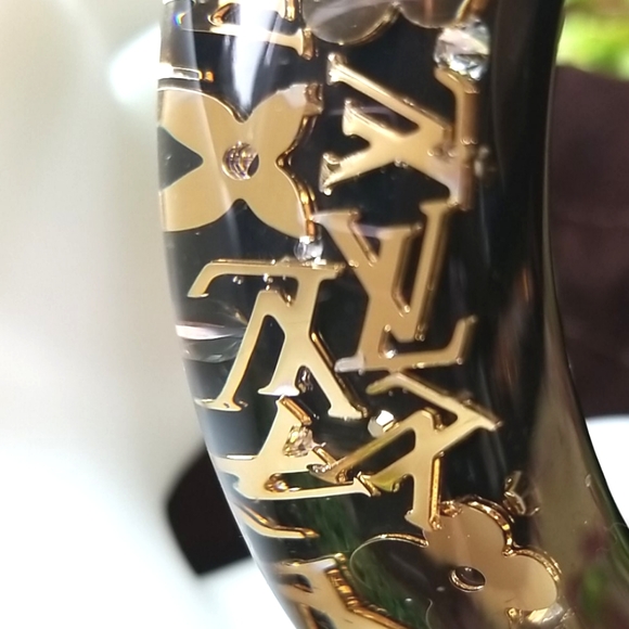 HP LOUIS VUITTON Elegant INCLUSION Shiny Black Gold Bangle Resin LV Bracelet LN - Picture 6 of 16